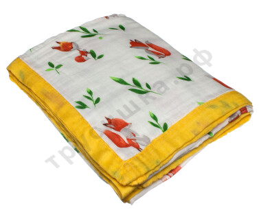 Муслиновое одеяло Лисенок на белом, бамбук-хлопок, 4 слоя