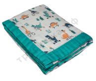Муслиновое одеяло Динозаврики, бамбук-хлопок, 4 слоя